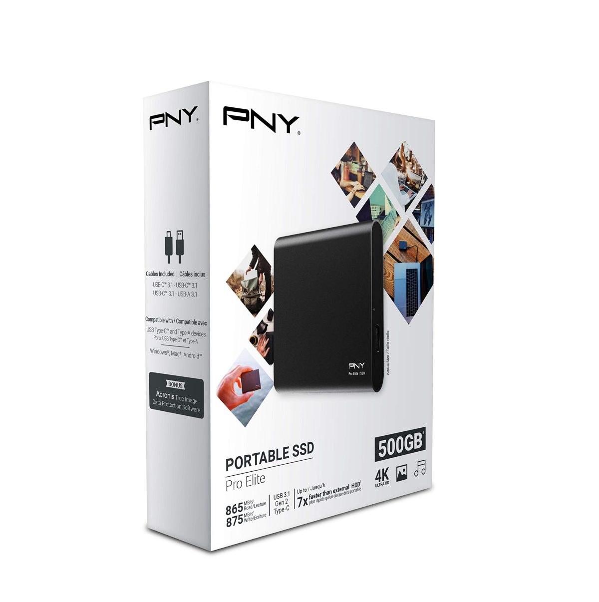 PNY Pro Elite 500GB USB 3.1 Gen 2 Type-C Portable Solid State - Image 1