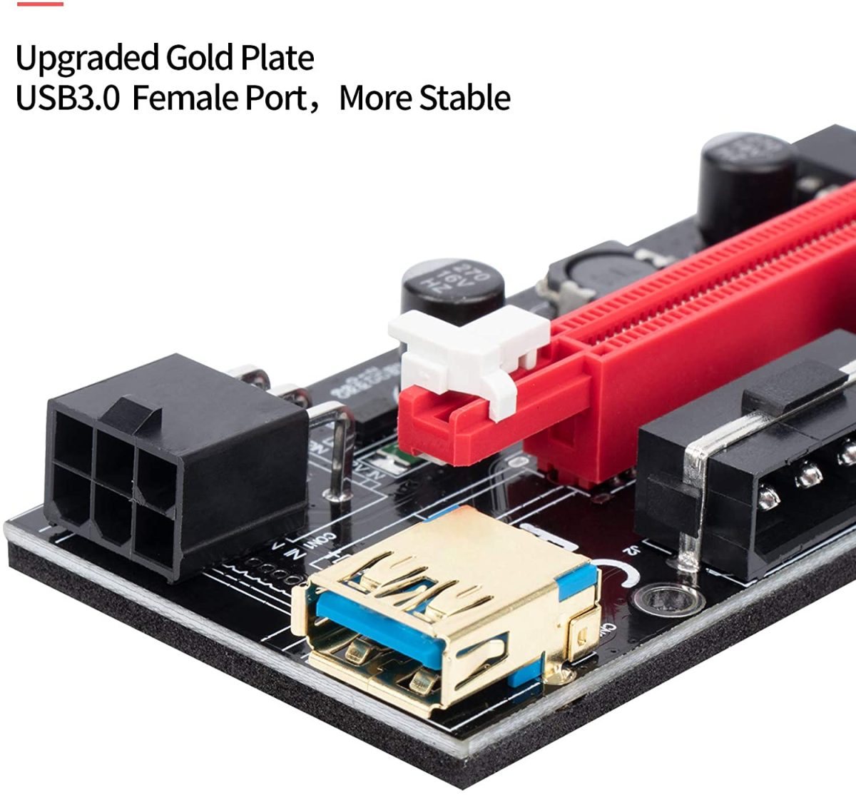 Riser 1x to 16x Graphic Extension for Multiple GPU Powered Riser Adapter Card,4 Solid Capacitors,60cm USB 3.0 Cable,2X 6PIN,Molex 3 Power Option - Image 4