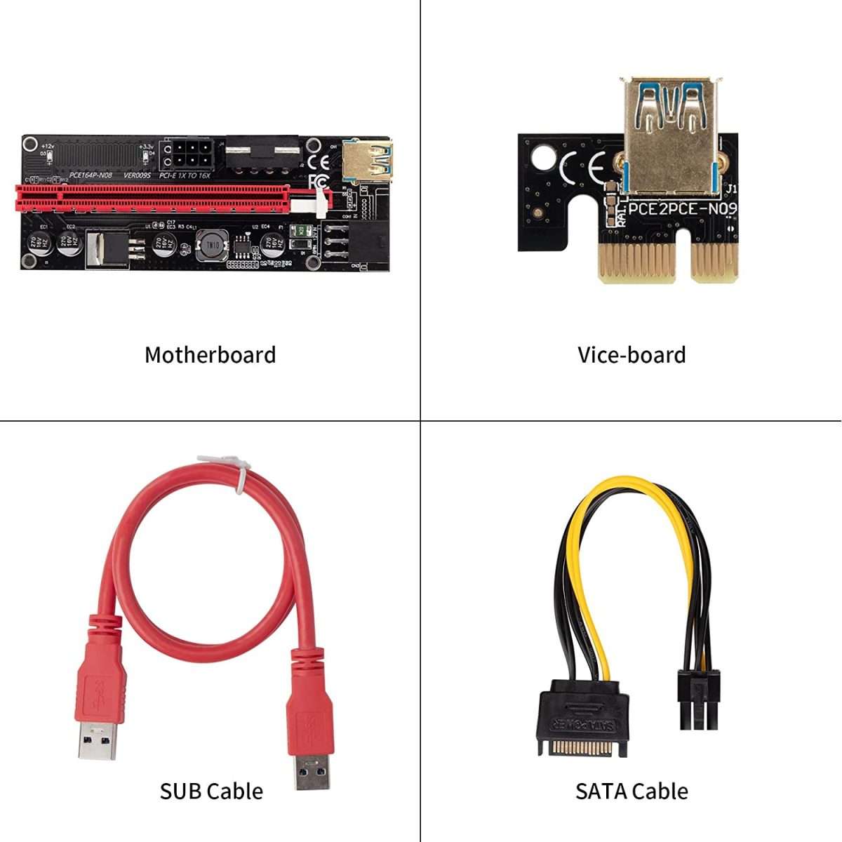 Riser 1x to 16x Graphic Extension for Multiple GPU Powered Riser Adapter Card,4 Solid Capacitors,60cm USB 3.0 Cable,2X 6PIN,Molex 3 Power Option - Image 1