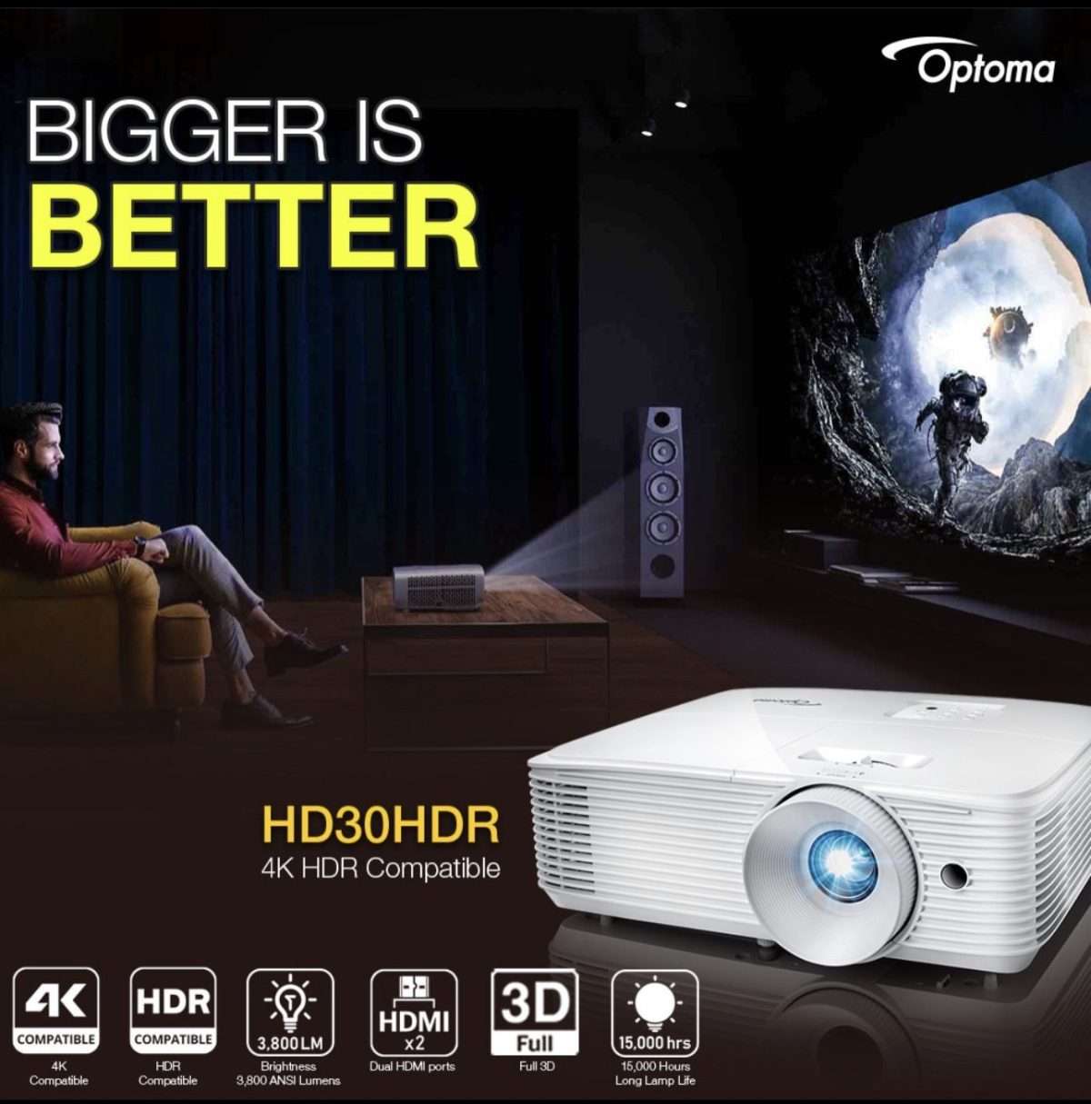 Optoma HD30HDR Full HD 1080p Home Theatre Projector - Image 2