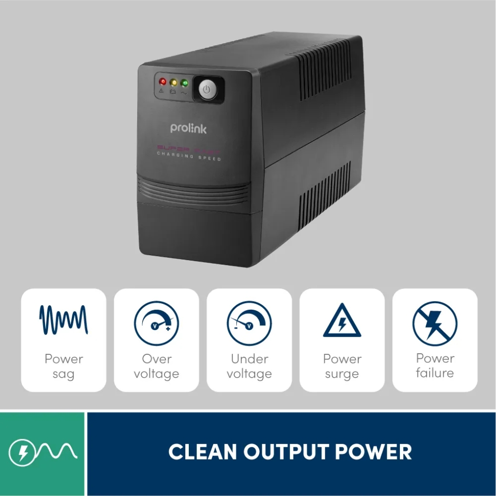 PROLINK 1200VA line-interactive UPS with AVR and 4 universal sockets
