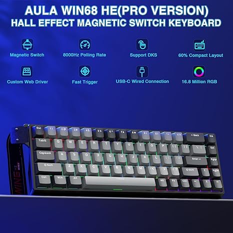Aula Win68 Grey Black mechanical keyboard with Xingyi Switches.