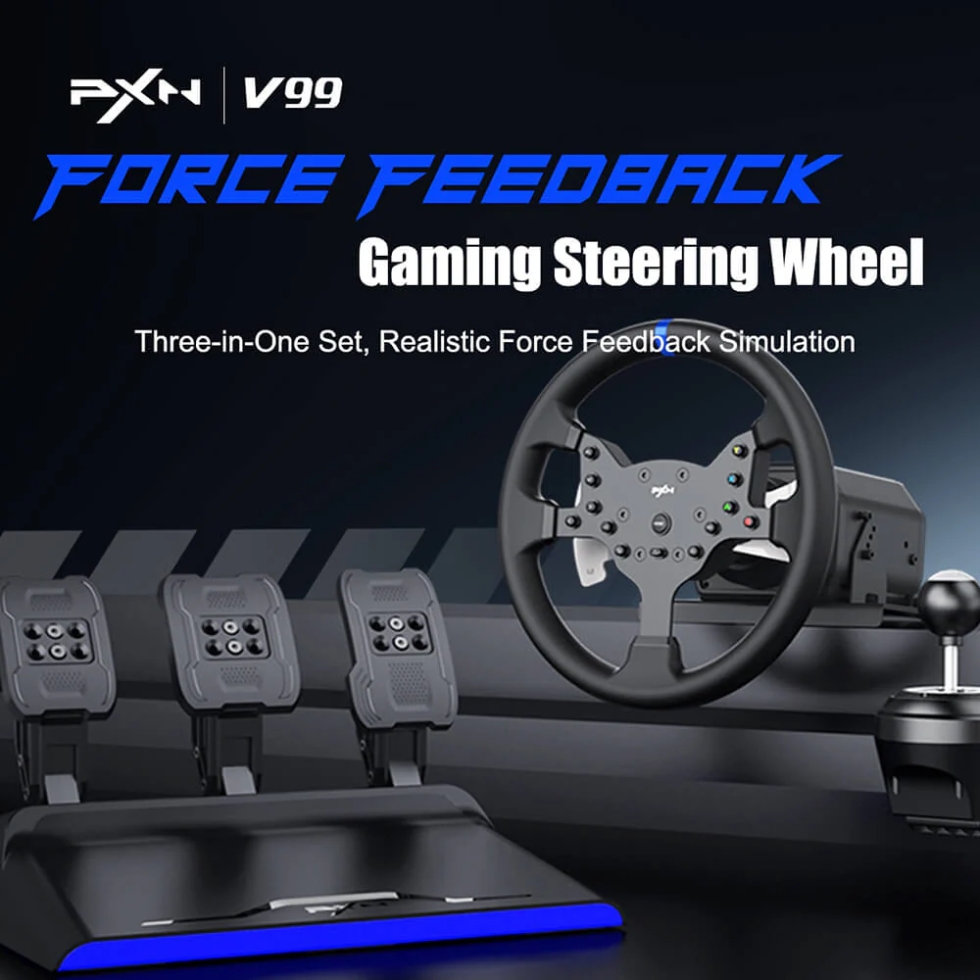 PXN V99 Pro Racing Simulator with wheel, pedals, and shifter