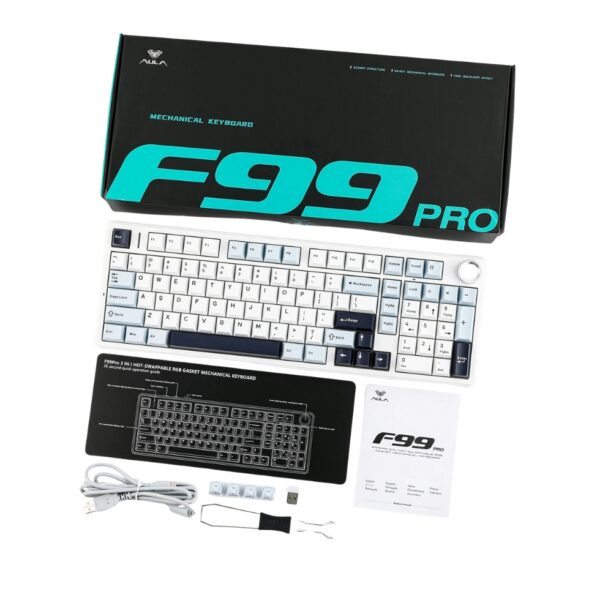 Aula F99 Pro Grey White keyboard with Star Vector Switch elegance.