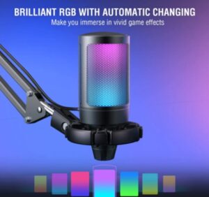 Fifine A6T microphone mounted on a boom arm for streamin