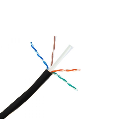Hikvision 305M Outdoor CAT6 Network Cable with solid copper conductors in black, ideal for high-speed, reliable Ethernet connections.