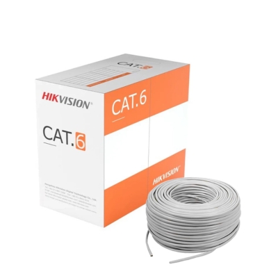 Grey Hikvision Cat6 CCA LAN cable designed for high-speed data transmission
