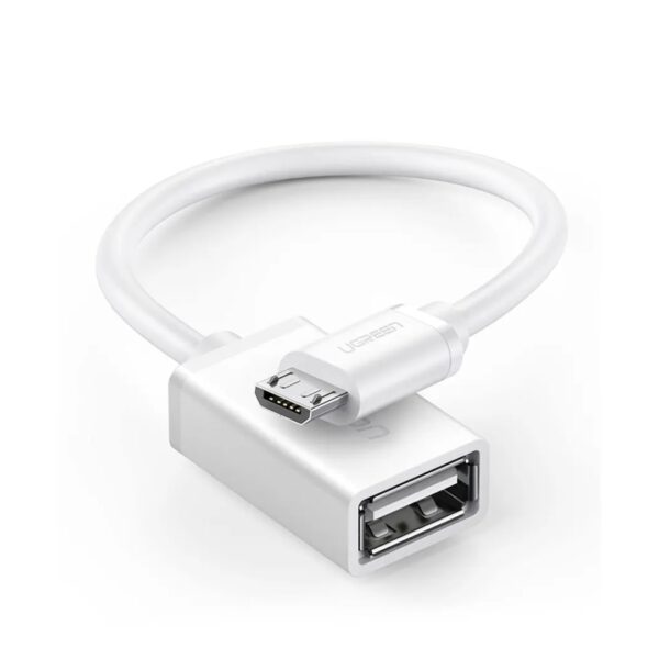 UGREEN 10396 Micro USB male to USB 2.0 A female OTG adapter for connecting USB devices to phones and tablets.