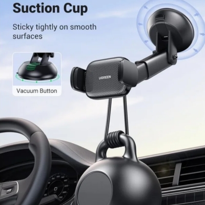 UGREEN suction cup phone mount providing stable hands-free navigation support while driving.