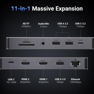 11-in-1 USB-C docking station 15978 with HDMI DP USB A C Ethernet SD TF PD