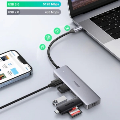 UGREEN Type-C 3.0 to 4-Port USB hub 70336 for fast data transfer and multiple device connectivity