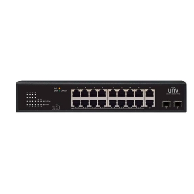 UNIVIEW 16-Port Gigabit PoE Switch with 200W power budget, ideal for powering IP cameras and network devices