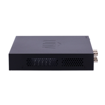 UNV XVR301-04F hybrid 4-channel recorder supporting 1080P cameras, SATA storage, USB backup, and RJ45 network access for small security setups.