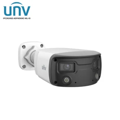 UNV IPC2K24SE-ADF40KMC WL-I0 Color Hunter dual-lens bullet camera offering 4MP resolution, IR 30m, Low Lux performance, and audio in/out for advanced surveillance.