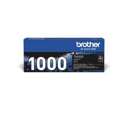 Brother TN-1000 original black toner cartridge designed for mono laser printers with a yield of up to 1,000 pages.