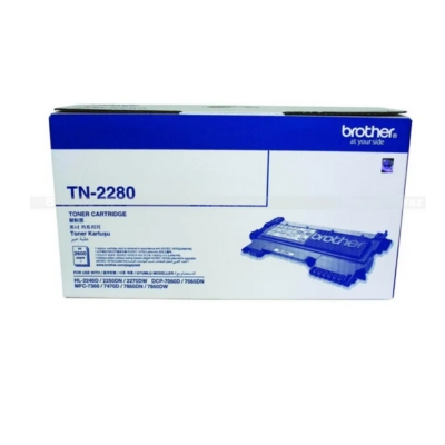 Brother TN-2280 original black toner cartridge designed for mono laser printers with a high yield of up to 2,600 pages.