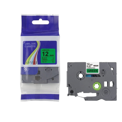 Brother TZE-731 label tape, 12mm wide, black text on green background for clear and distinctive labeling.