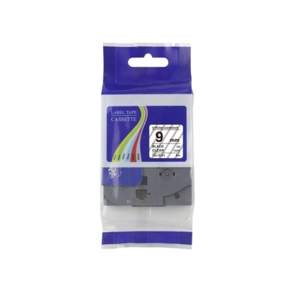 Brother TZe-121 label tape with black text on clear background, 9mm width