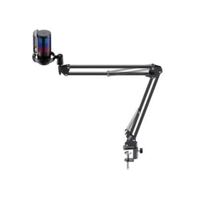 Havit GK50 Pro gaming mic with RGB effects and ergonomic adjustable arm stand for streaming and recording.