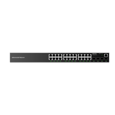 GRANDSTREAM GWN7803 enterprise Layer 2+ managed switch featuring 24 Gigabit Ethernet ports and 4 SFP slots for high-speed fiber uplinks.