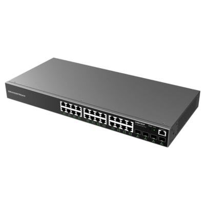 GRANDSTREAM GWN7803P enterprise Layer 2+ PoE managed switch featuring 24 Gigabit Ethernet ports with PoE support and 4 SFP slots for fiber uplinks.