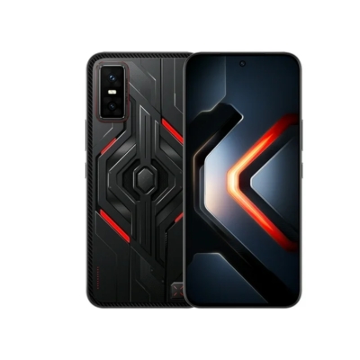 Front‑angled Infinix GT 30 Pro smartphone with a 6.78″ 144 Hz AMOLED display, 8 GB RAM, and 256 GB internal storage, shown alongside its included gaming kit accessories like magnetic cooling fan and protective case.