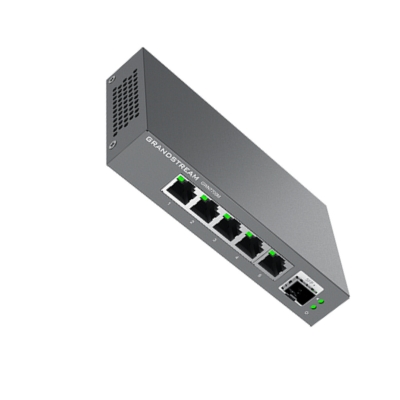 Grandstream GWN7700MP unmanaged 5-port 2.5G PoE switch with 4 PoE/PoE+ outputs for powering connected devices like access points and IP cameras.