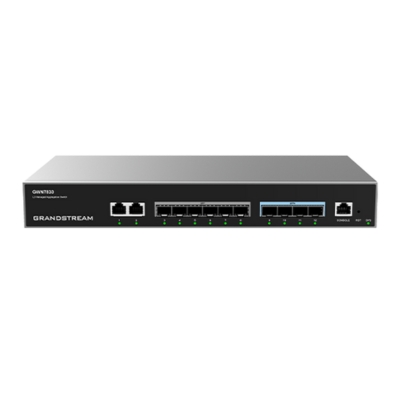 Grandstream GWN7830 Layer 3 aggregation switch featuring 6 SFP, 4 SFP+, and 2 GigE ports for enterprise-grade network backbone deployment.