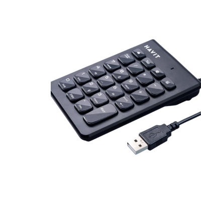Havit KB223 mini numeric keypad with USB wired connection, featuring a compact design for easy use with laptops and desktops