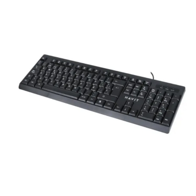 Havit KB376 USB wired keyboard featuring English font keys, designed for comfortable typing on desktops and laptops