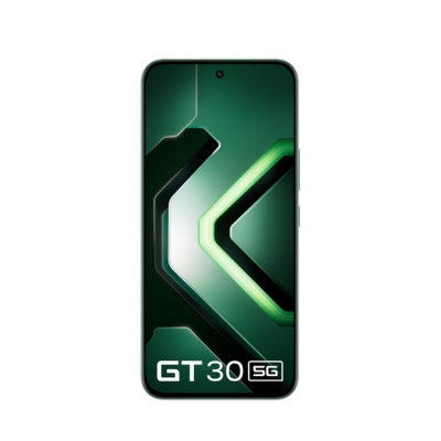 Front‑angled view of the Infinix GT 30 Pro smartphone featuring a 6.78‑inch 144 Hz AMOLED display, 8 GB RAM, and 256 GB internal storage with thin bezels and punch‑hole camera.