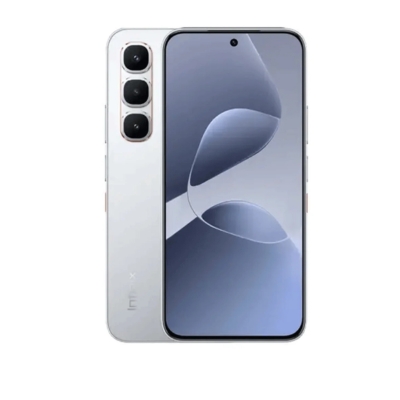 Front-angled image of Infinix Hot 60 Pro smartphone featuring a 6.78-inch AMOLED display with 144 Hz refresh rate, 8 GB RAM, and 128 GB internal storage.