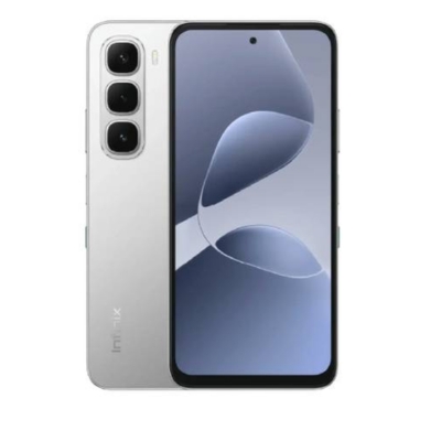 Front-angled view of the Infinix Hot 60i smartphone featuring a 6.7-inch 120 Hz IPS LCD display, 4GB RAM and 128GB internal storage with a punch-hole selfie camera.