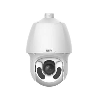 UNV 4MP Long-Range PTZ Dome Camera featuring powerful 33X optical zoom, Smart IR night vision up to 150m, built-in microphone, SD card support, and anti-reflection design.