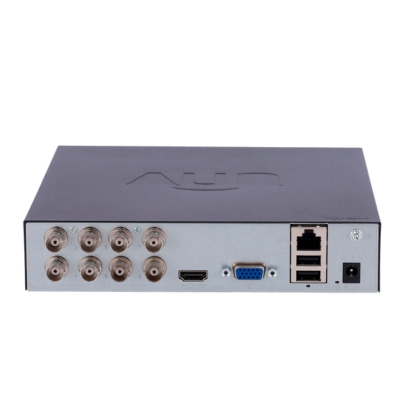 UNV 8-Channel Hybrid XVR XVR301-08F supporting 1080P video recording with 1 SATA HDD slot, USB ports, and RJ45 network connectivity