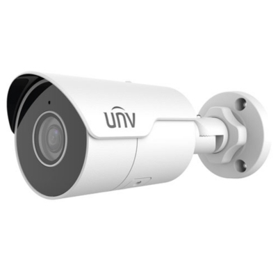 UNV 8MP Easy Star Bullet Camera featuring high-resolution 8MP imaging, built-in microphone, Smart IR night vision up to 30m, SD card support, and IP67 weatherproof housing.