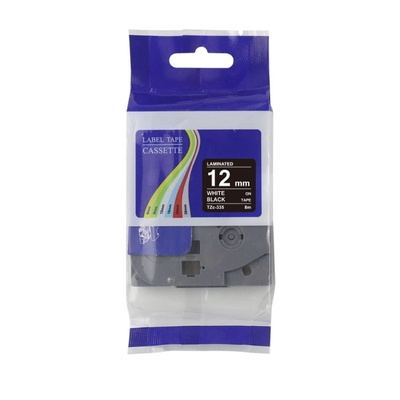 Brother TZE-335 label tape, 12mm wide, white text on black background for high-contrast labeling.