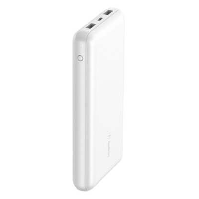 White Belkin BoostCharge 20,000mAh power bank with 15W USB-C output for reliable portable charging.