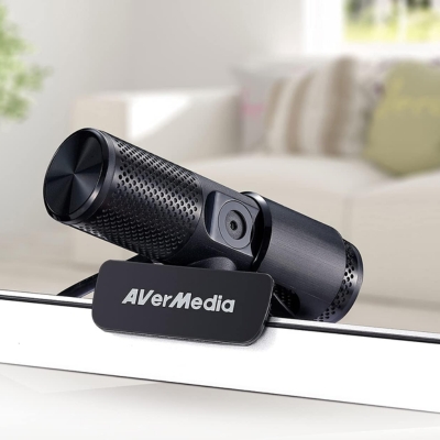 AverMedia PW313 Full HD Live Streamer webcam offering 1080p video quality and a built-in privacy shutter.