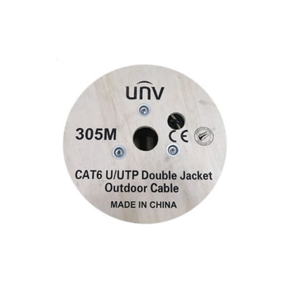 UNV Outdoor Pure Copper CAT6 LAN cable, 305 meters, double-jacketed for enhanced durability and weather resistance. Model CAB-LC3110B-E-IN.