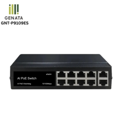 Genata GNT-P9109ES 8+1 Port PoE Switch delivering reliable power and data to multiple network devices over Ethernet.