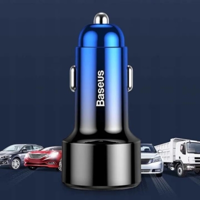 Baseus Magic Series PPS Car Charger featuring PPS fast charging and a digital display for real-time voltage and current monitoring.