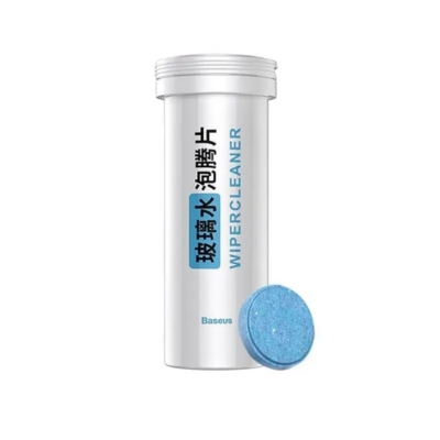 Baseus Auto Glass Cleaner Effervescent Tablets (CRBLS-02) in white, designed to dissolve in water for streak-free windshield cleaning.
