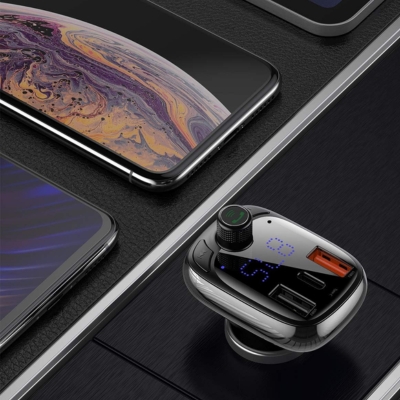 Baseus T-Type S-13 Bluetooth MP3 Car Charger (CCTM-B01) in black, designed for hands-free music and device charging in vehicles.