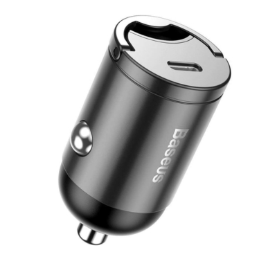 Baseus VCHX-B0G compact 30W USB-C PD car charger with PPS fast charging.
