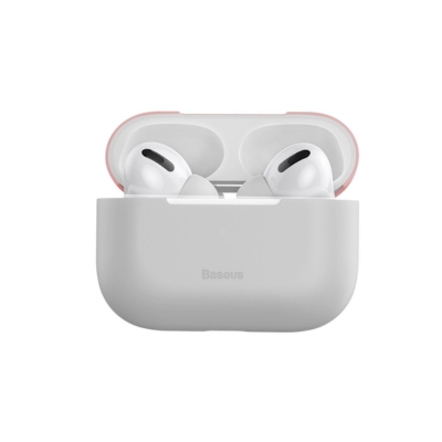 Baseus Super Thin Silica Gel Case for Pods Pro (WIAPPOD-BBZ4G), black, slim and lightweight protective cover designed to shield wireless earbuds from scratches and dust.