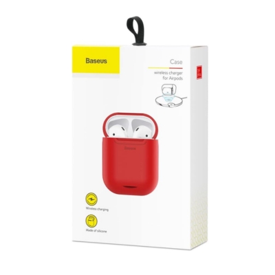 Baseus Wireless Charger for AirPods (WIAPPOD-09) in red, designed for fast and cable-free wireless charging.
