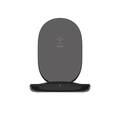 Belkin Wireless Charging Stand 15W (WIB002btBK) in black, designed for fast Qi wireless charging of smartphones.