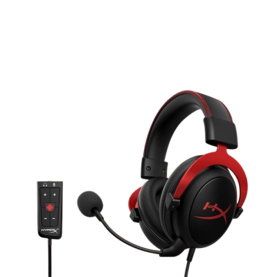 The HyperX Cloud II is a wired over-ear gaming headset featuring memory foam ear cushions, a detachable noise-canceling microphone, and virtual 7.1 surround sound support.