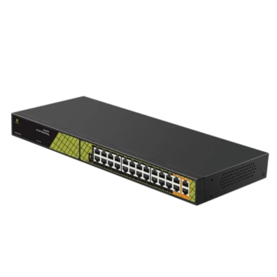 Genata 24+2+2 Port Gigabit PoE Switch GNT-RP1428G6 designed for enterprise networking, delivering high-speed connectivity and reliable Power over Ethernet.